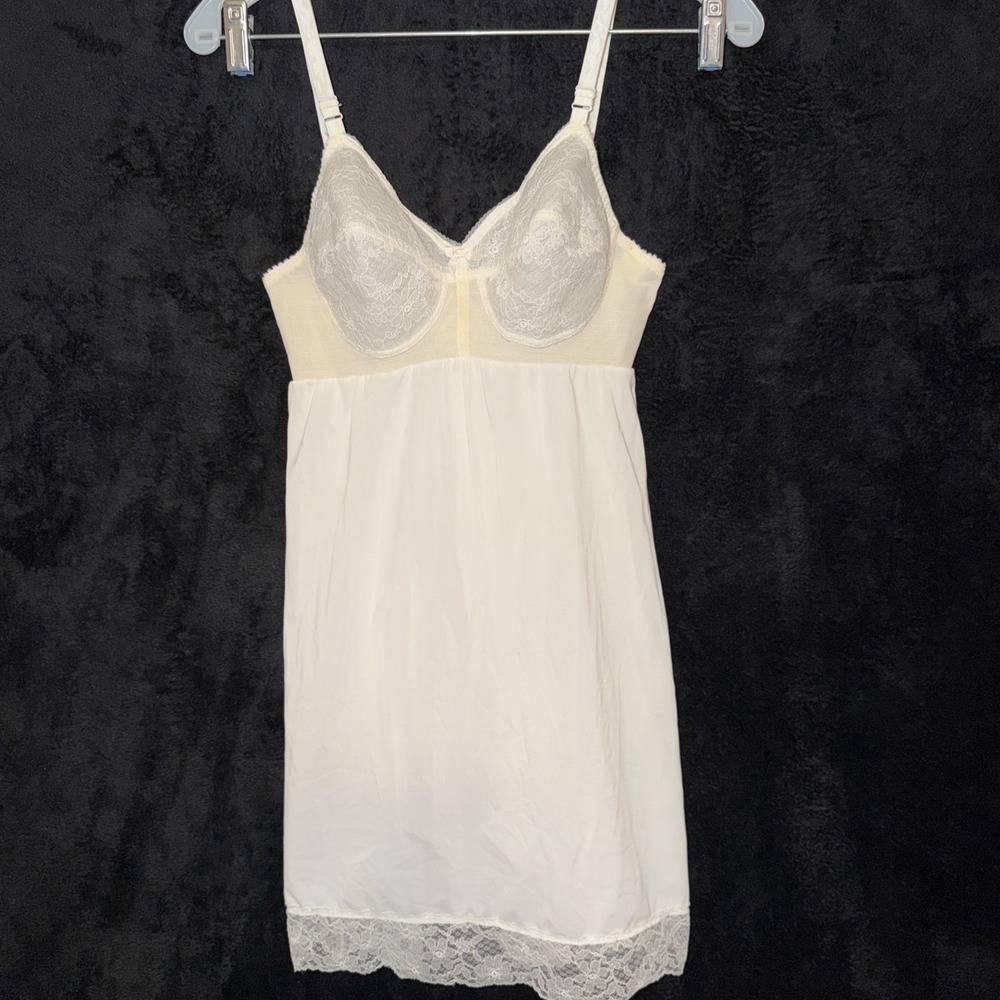 Vintage WARNER'S babydoll Slip Dress Lined Bra Stretches 60s Ivory 36B